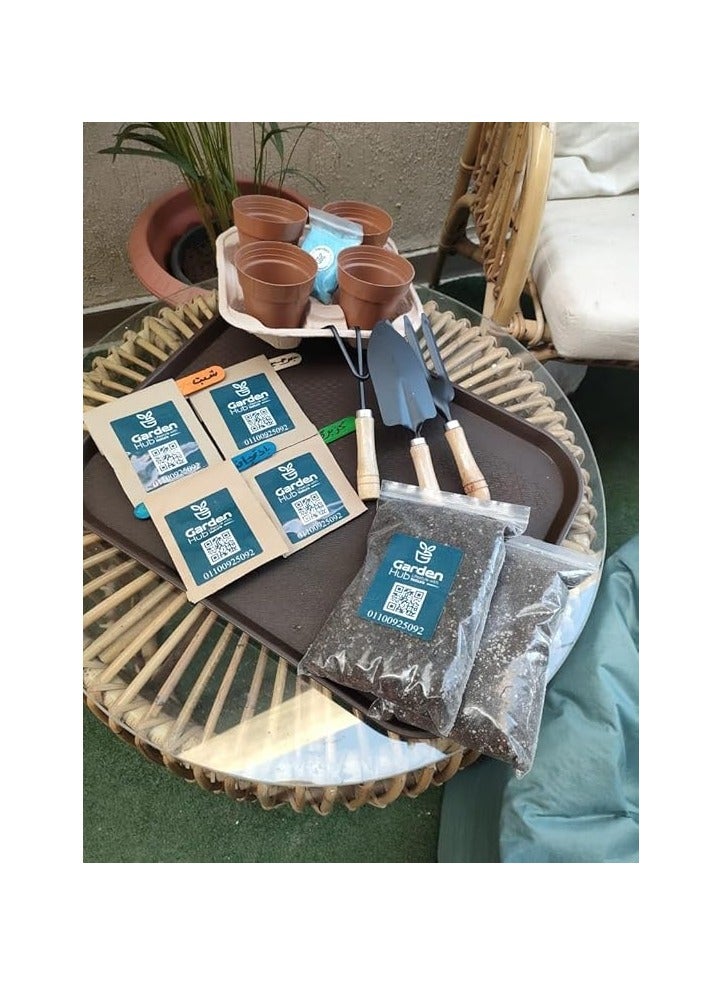 مجموعة بدء البذور من جاردن هب، 4 اوعية بلاستيكية، مجموعة ادوات نباتية، طحالب الخث والبذور مع مغذيات نباتية - Image 2