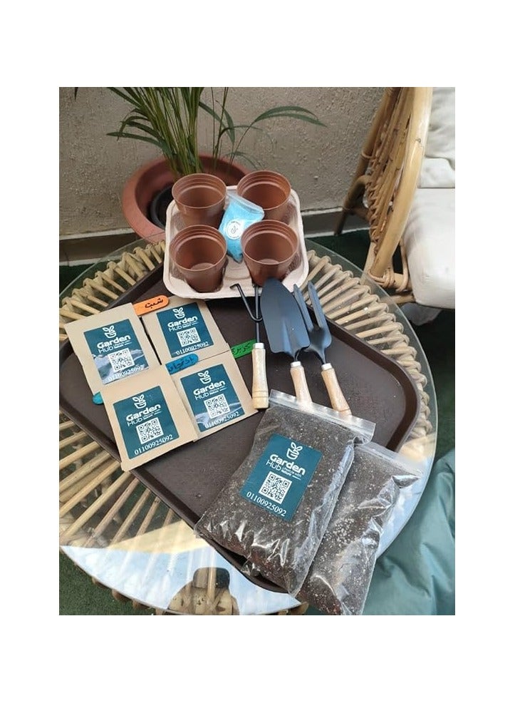 مجموعة بدء البذور من جاردن هب، 4 اوعية بلاستيكية، مجموعة ادوات نباتية، طحالب الخث والبذور مع مغذيات نباتية - Image 3