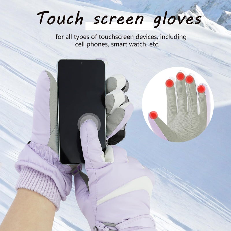 Feelorna Women Ski Gloves, Windproof Thermal Touchscreen Gloves Waterproof Winter Warm Snow Glove for Skiing Cycling Outdoor Sports (Purple) - Image 4