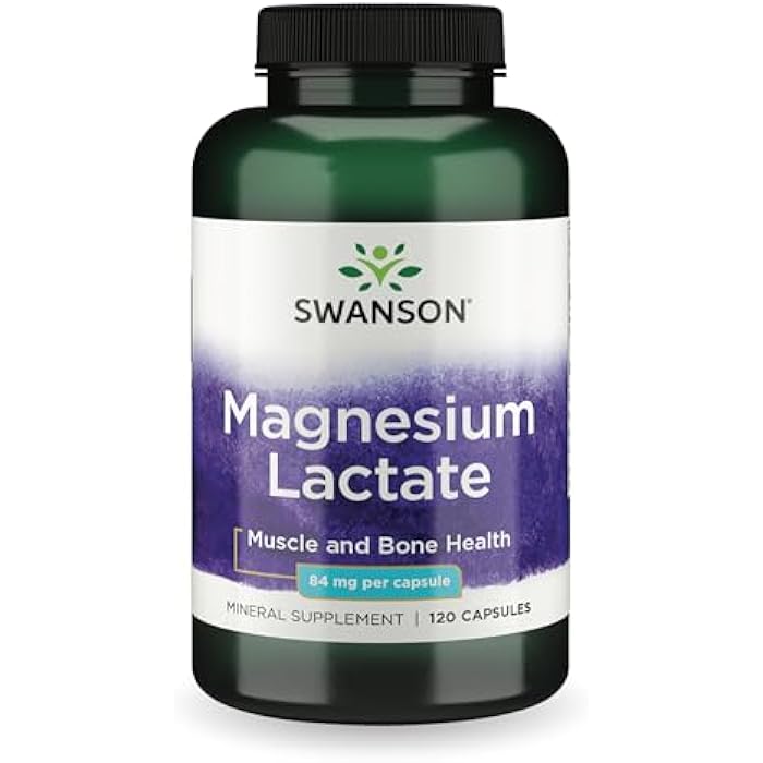 Swanson Magnesium Lactate - Lactose-Free Mineral Supplement for Muscle & Bone Health Support* - Gentle on the Stomach - Non-GMO & Gluten-Free - 120 Capsules - Image 1