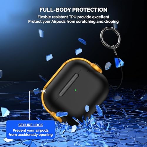 NEWTECHNO Antilost Lid Case Shell for Airpods 4 | Full Protection Case with Lanyard Compatible for Airpods 4 with Active Noise Cancellation(ANC) 2024 with carabaner Yellow - Image 4