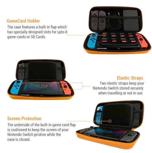 Orzly Carrying case for Nintendo Switch OLED and Switch Console - Orange Protective Hard Portable Travel case Shell Pouch for Nintendo Switch Console & Accessories - Image 4