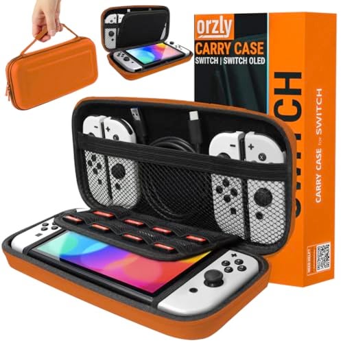 Orzly Carrying case for Nintendo Switch OLED and Switch Console - Orange Protective Hard Portable Travel case Shell Pouch for Nintendo Switch Console & Accessories - Image 1