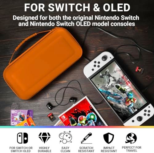 Orzly Carrying case for Nintendo Switch OLED and Switch Console - Orange Protective Hard Portable Travel case Shell Pouch for Nintendo Switch Console & Accessories - Image 3