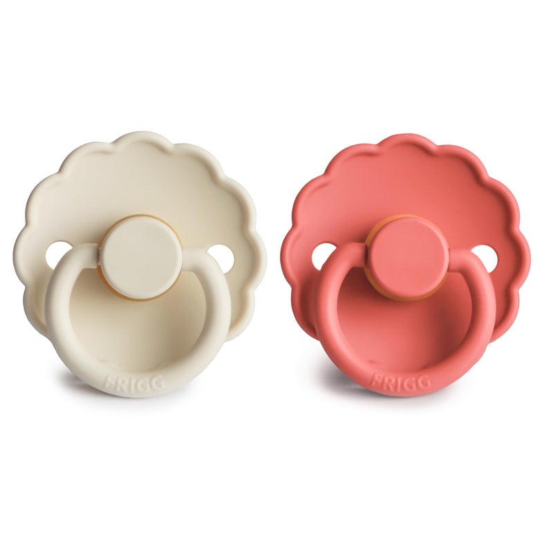 FRIGG Daisy Natural Rubber Baby Pacifier | Made in Denmark | BPA-Free (Cream/Poppy, Size 2) 2-Pack - Image 2