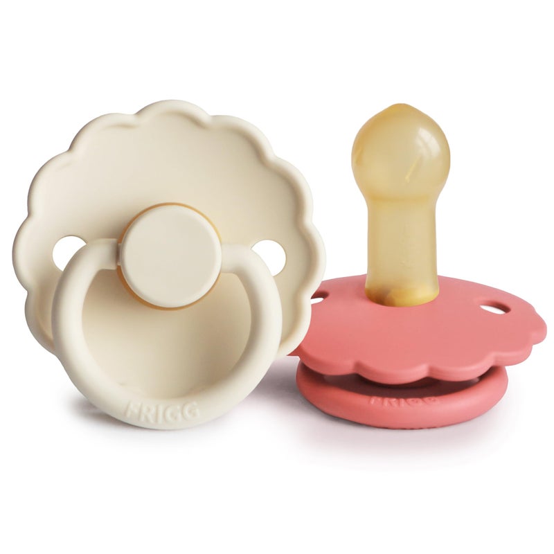 FRIGG Daisy Natural Rubber Baby Pacifier | Made in Denmark | BPA-Free (Cream/Poppy, Size 2) 2-Pack - Image 1