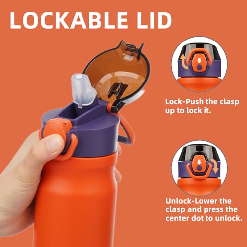 Konokyo Insulated Water Bottle with Straw and Carry Loop,18 oz Stainless Steel Double Wall Vaccum Metal Water Flask with Leak-proof Lid,Orange - Image 2