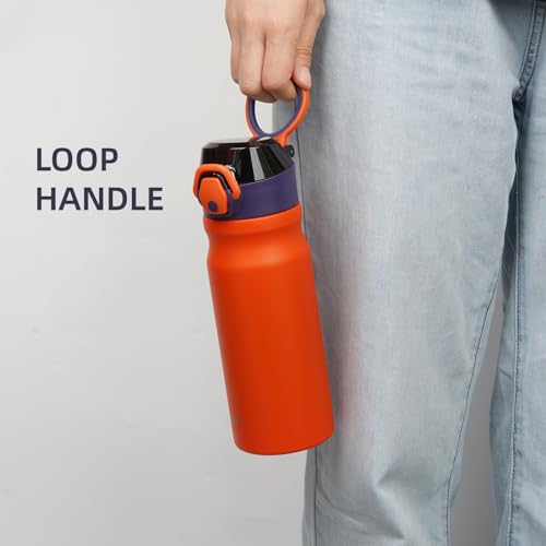 Konokyo Insulated Water Bottle with Straw and Carry Loop,18 oz Stainless Steel Double Wall Vaccum Metal Water Flask with Leak-proof Lid,Orange - Image 5