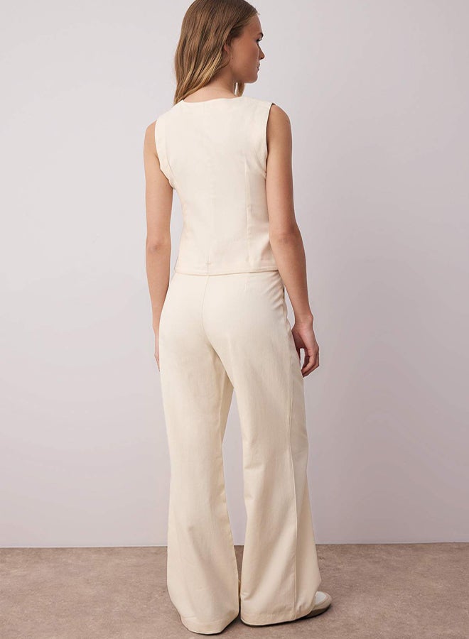 trendyol Ecru Gabardine Cotton Vest Wide Leg Pants Woven Bottom - Top Set - Image 4