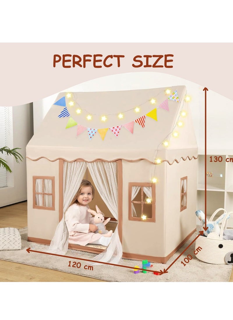 ESSEN - Kids Play Tent House Toddler Indoor Outdoor Play House Tent Washable Foldable with LED Star Light Banner Windows Reading Corner Activity Center Toys for Boys Girls - Large - Image 1