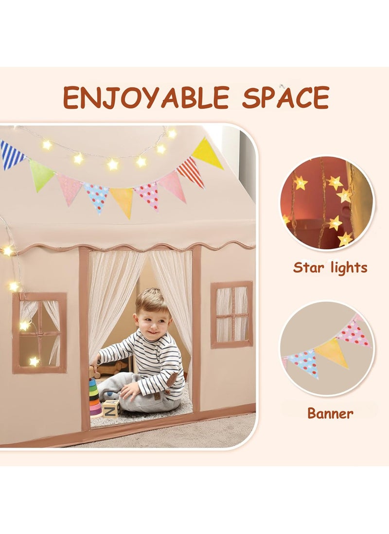 ESSEN - Kids Play Tent House Toddler Indoor Outdoor Play House Tent Washable Foldable with LED Star Light Banner Windows Reading Corner Activity Center Toys for Boys Girls - Large - Image 1
