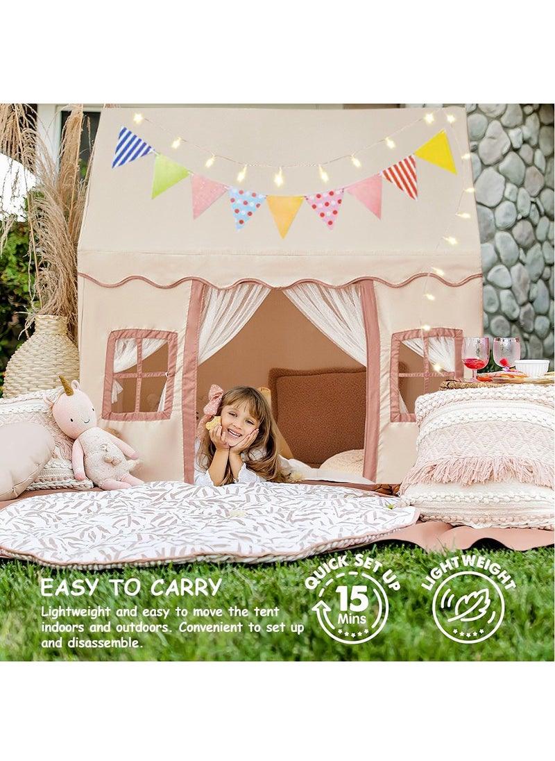 ESSEN - Kids Play Tent House Toddler Indoor Outdoor Play House Tent Washable Foldable with LED Star Light Banner Windows Reading Corner Activity Center Toys for Boys Girls - Large - Image 1