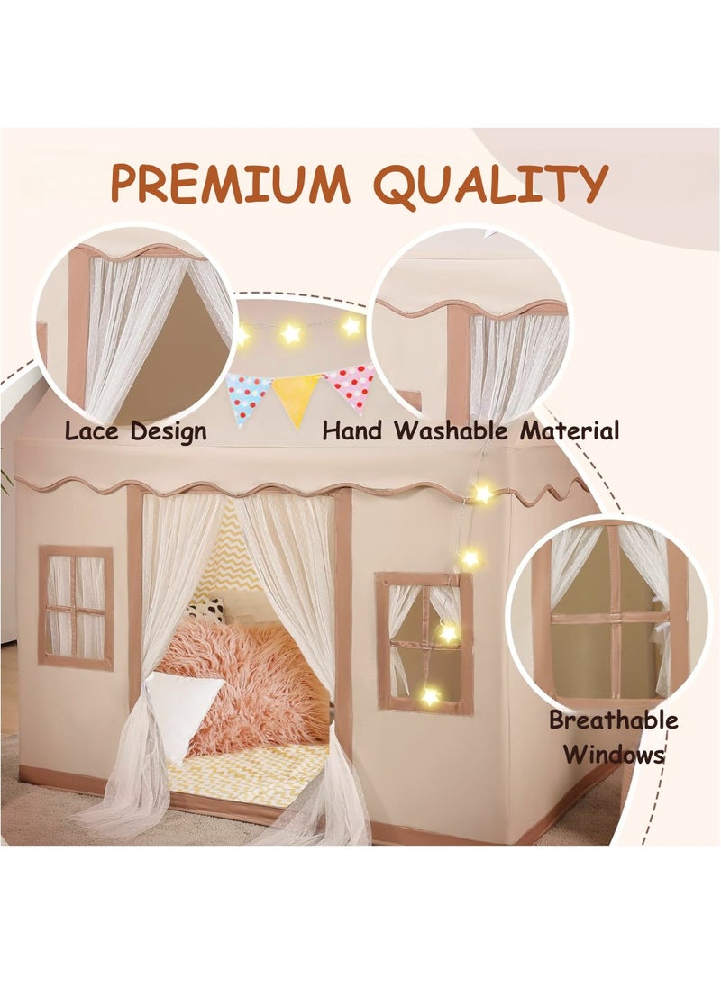 ESSEN - Kids Play Tent House Toddler Indoor Outdoor Play House Tent Washable Foldable with LED Star Light Banner Windows Reading Corner Activity Center Toys for Boys Girls - Large - Image 1