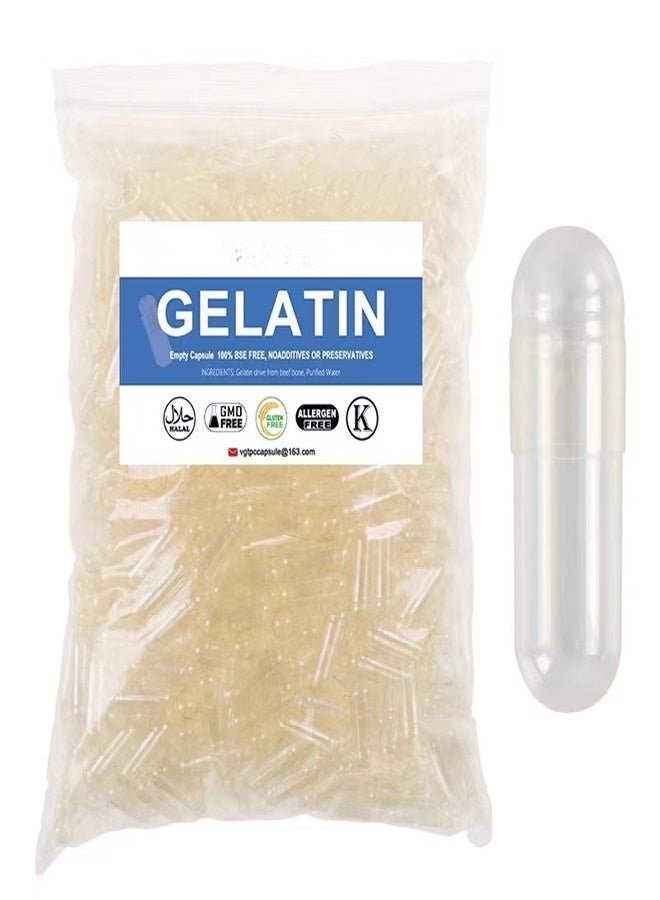 1000 Count Size 0 Empty Capsules Clear Empty Gelatin Capsules Empty Pill Capsules DIY Capsule Filling Pure Bovine Pill Capsules Empty Gel Caps