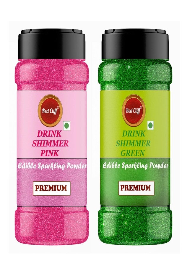 RED CLIFF Edible Pink & Green Drink Shimmer Powder for Cake Decoration, Drinks, and Desserts Food Grade Glitter Dust for Baking, Beverages, and Creative Culinary Designs || (Pink & Green) (50gx2) - Image 1