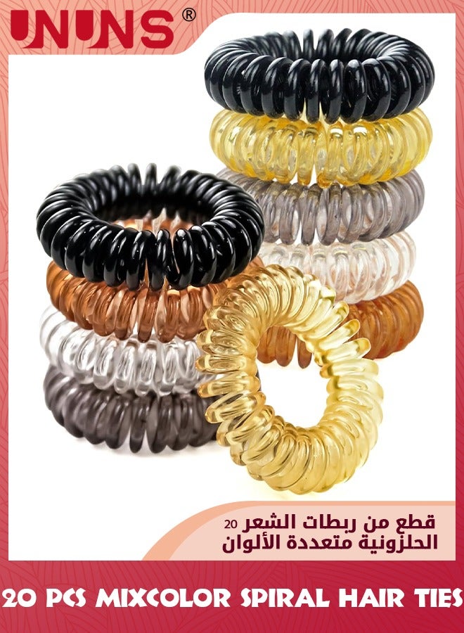 UNUNS 20 PCS 5 Colors Spiral Hair Ties,No Creas Coil Hair Ties,Phone Cord Hair Coil,Ponytail Holder Elastic Coil Hair Ties,Traceless Hair Ring,Waterproof Coil Hair Accessories For Women Girls - Image 1