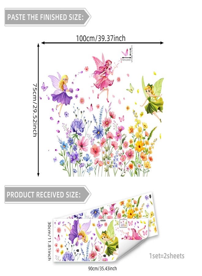 CharmFlo Fairy Wall Decals Wildflower Butterfly Wall Stickers Removable Vinyl Wall Art DIY Florals Peel and Stick for Girls Bedroom Living Room Kids Room Baby Nursery Wall Decor - Image 5