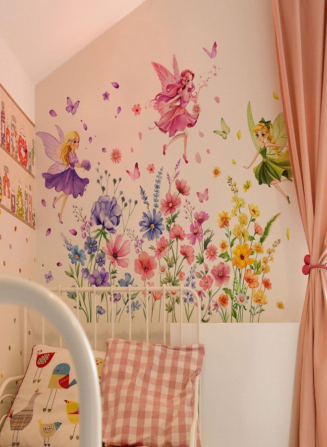 CharmFlo Fairy Wall Decals Wildflower Butterfly Wall Stickers Removable Vinyl Wall Art DIY Florals Peel and Stick for Girls Bedroom Living Room Kids Room Baby Nursery Wall Decor - Image 4
