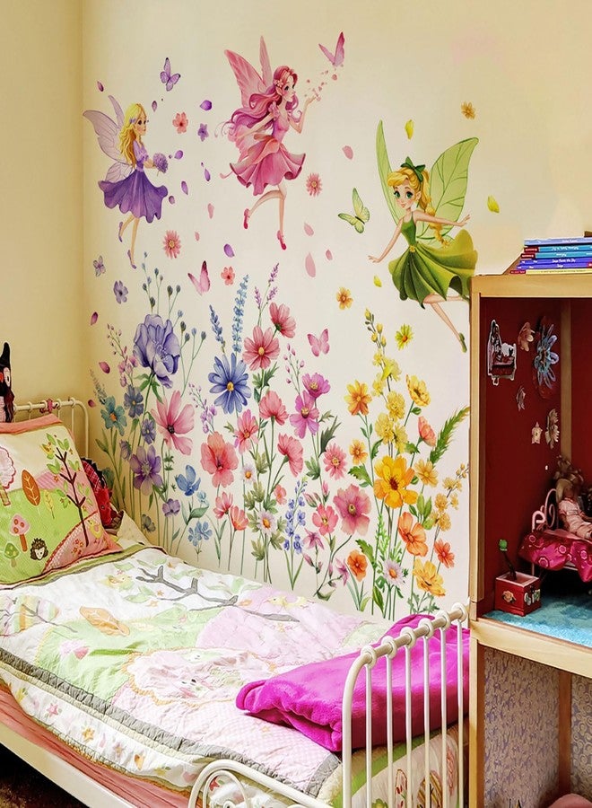 CharmFlo Fairy Wall Decals Wildflower Butterfly Wall Stickers Removable Vinyl Wall Art DIY Florals Peel and Stick for Girls Bedroom Living Room Kids Room Baby Nursery Wall Decor - Image 3