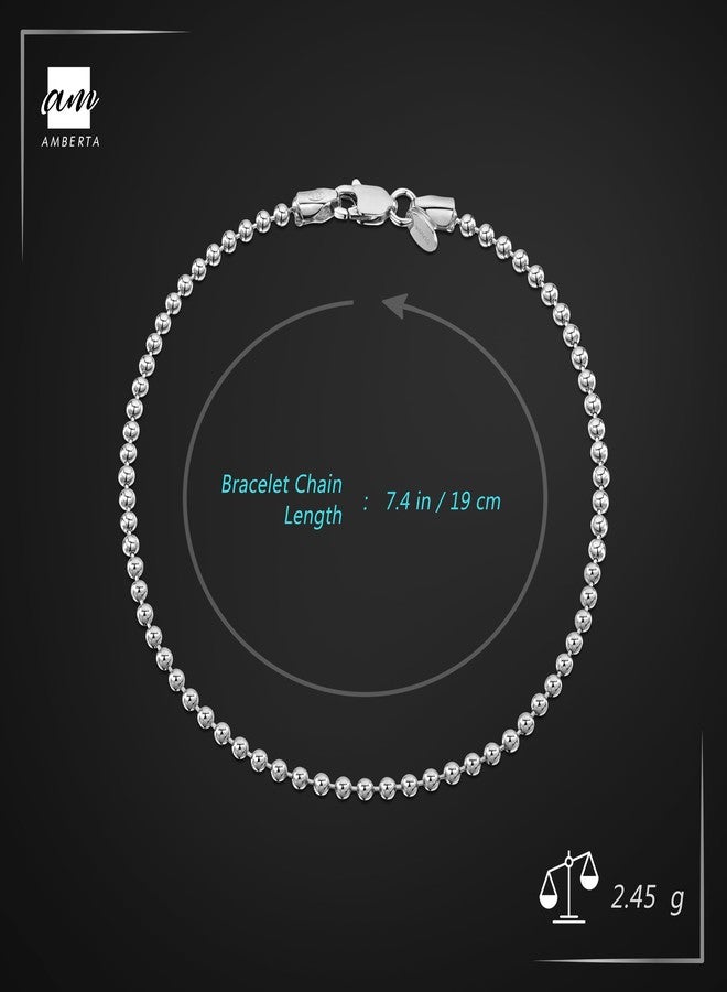 Amberta سوار سلسلة كرات 2 مم من الفضة الإسترلينية 925 بطول 7.5 بوصة / 19 سم (7.5) - Image 3