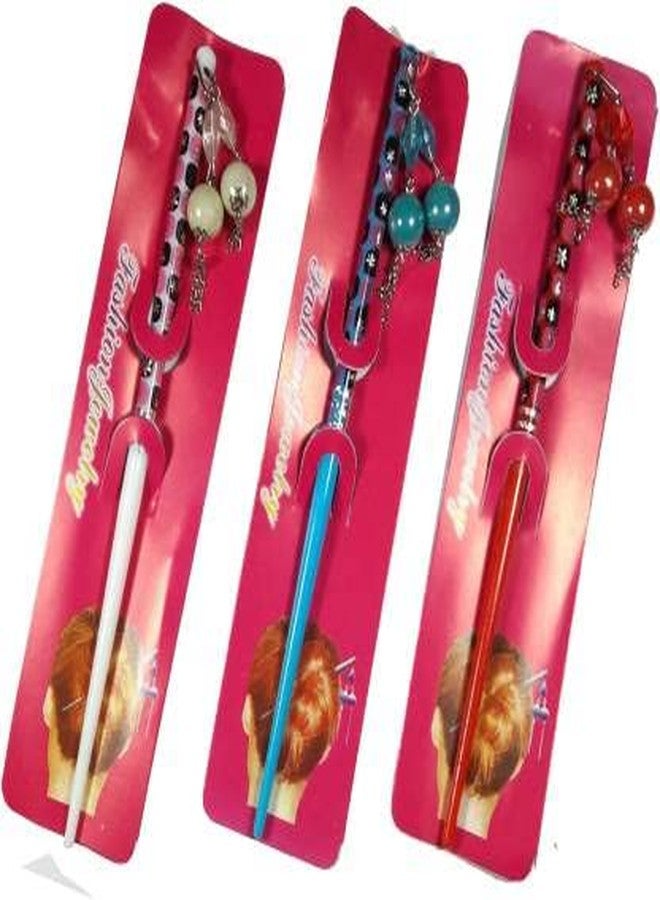 imioxo Flower Hair Pin Juda Stick Combo for Women(Multicolour_m) - Pack of 3 - Image 1