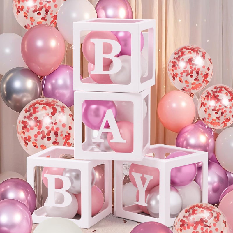 Winrayk 138Pcs Elephant Baby Shower Decorations Girl, Baby Boxes with Letters & Pink White Silver Balloon Arch & It's a Girl Backdrop Huge Foil Balloons, Birthday Party Supplies Girl Baby Shower Decor - Image 4