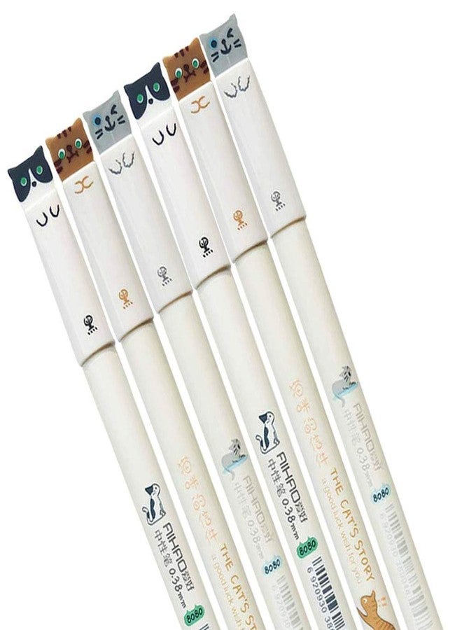 Sencoo Colorful Cats Design 0.38mm Gel Pens Black Ink Pack of 6 Pcs - Image 1