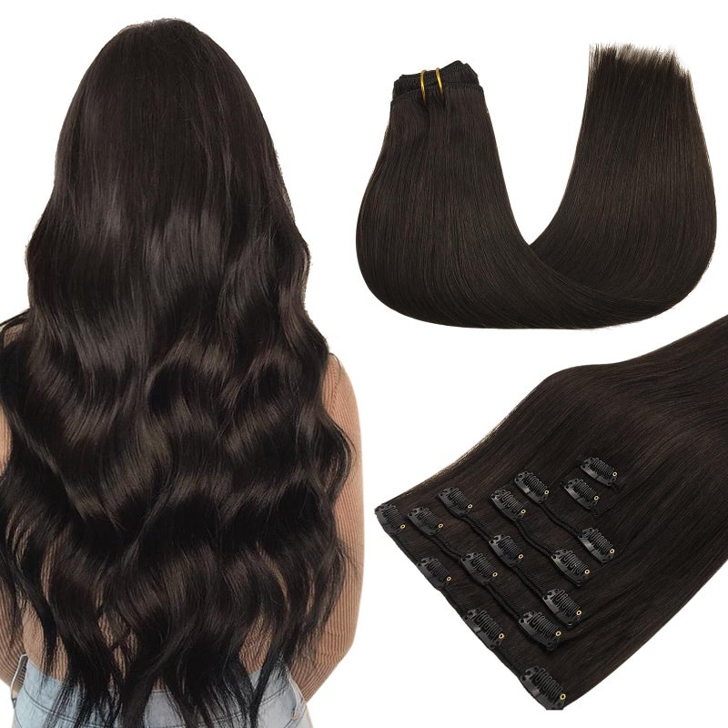MAXITA Clip in Hair Extensions Real Human Hair 18 Inch 7pcs 120g Dark Brown Real Clip ins Human Hair Remy Straight Thick for Woman
