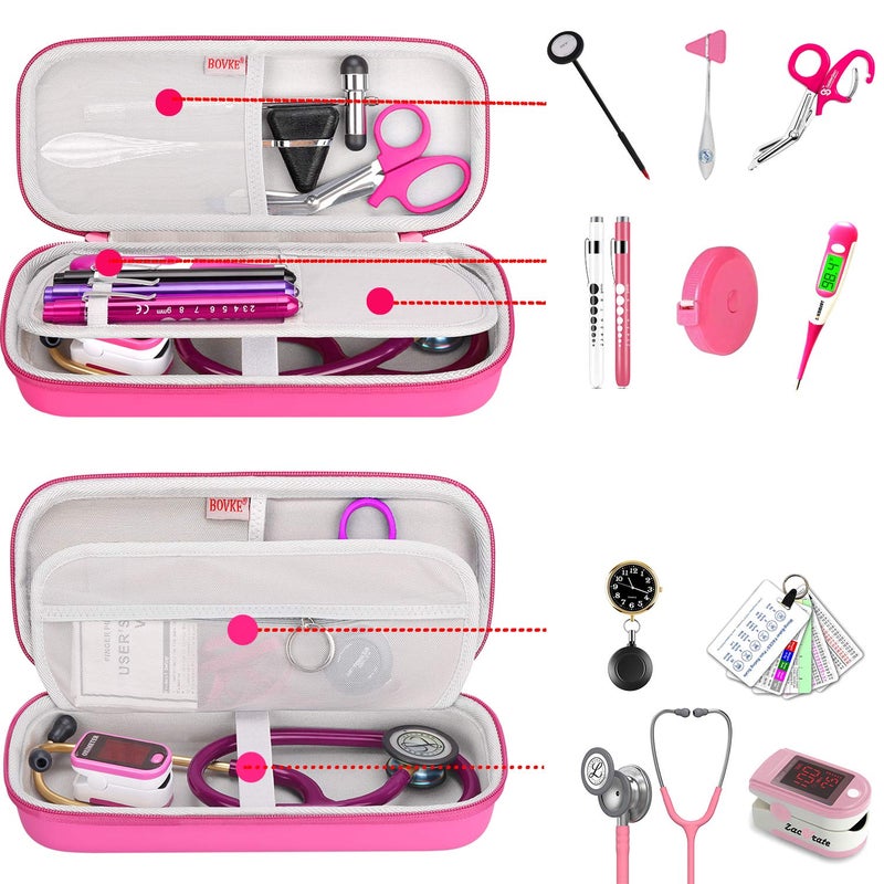 BOVKE Carrying Stethoscope Case for 3M Littmann Classic III Monitoring/Lightweight II S.E/Cardiology IV Diagnostic/MDF Acoustica Stethoscopes, Extra Pocket for Doctor & Nurse Accessories, Raspberry - Image 2