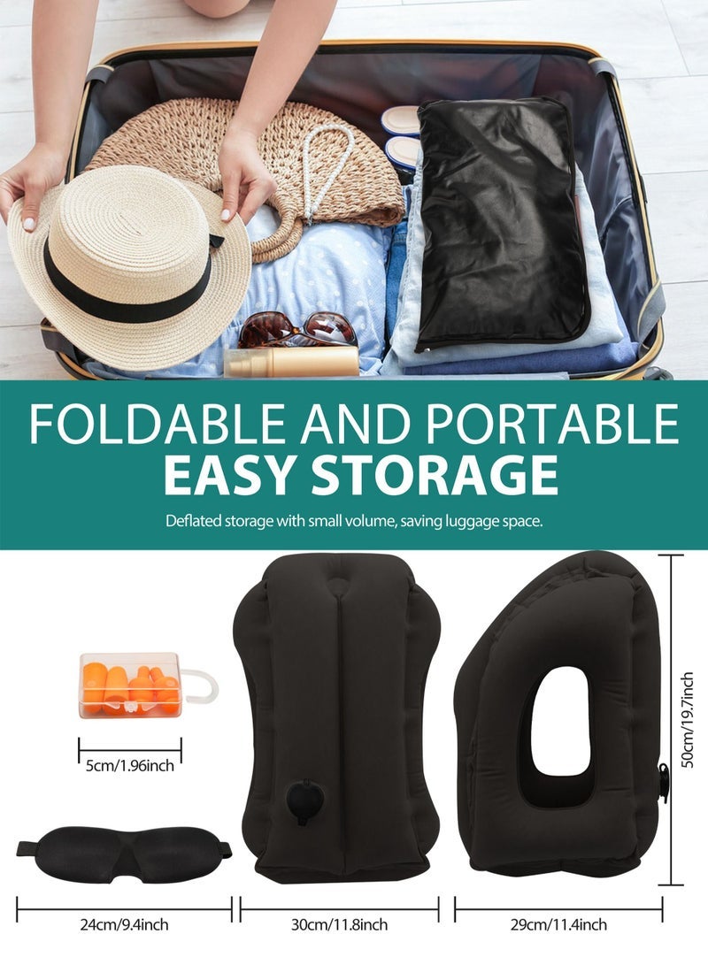 URbazaar Inflatable Travel Pillow, Airplane Neck Pillow Comfortably Supports Head and Chin for Airplanes, Trains, Cars and Office Napping with 3D Eye Mask, Earplugs and Portable Drawstring Bag - Image 5