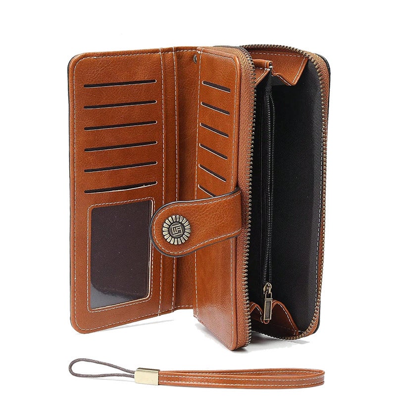 Waxed Leather Unisex Long Wallet with Card Slots - Image 3