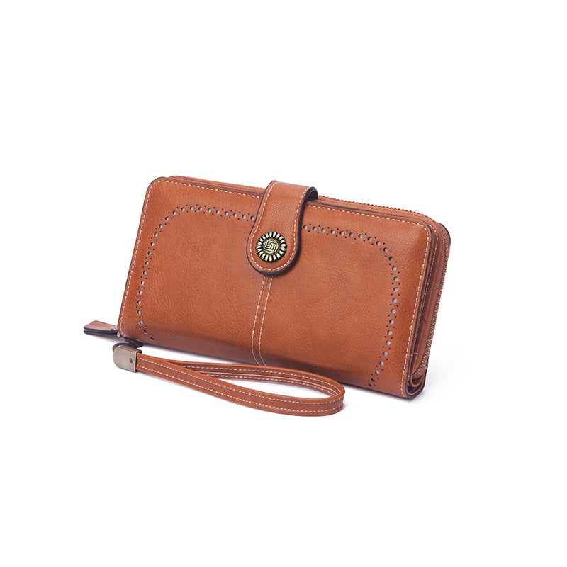 Waxed Leather Unisex Long Wallet with Card Slots - Image 5