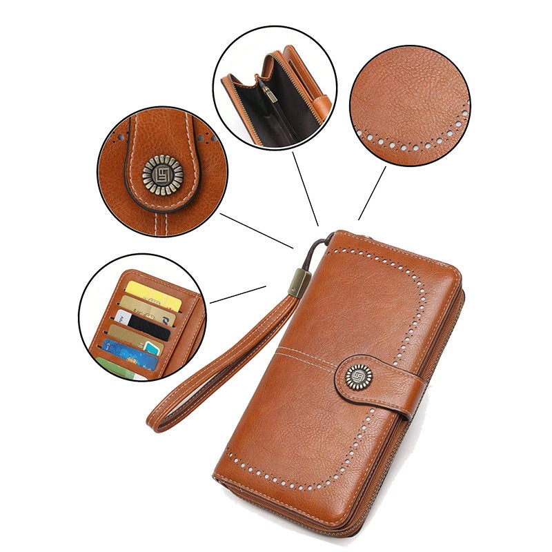 Waxed Leather Unisex Long Wallet with Card Slots - Image 2