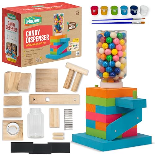 SparkJump Candy Dispenser Woodworking Kit Complete STEM Building Kit for Kids with FSCCertified Wood Paints Tools DIY Gumball Machine Craft for Boys Girls Ages 6 - Image 1