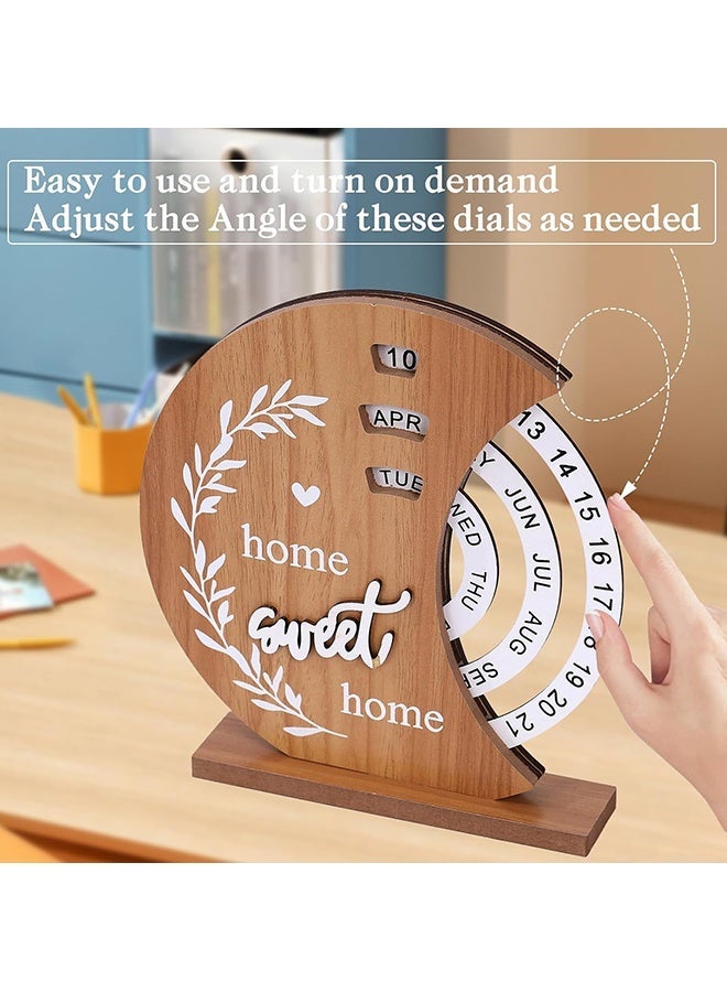Wffo Moon Shaped Wooden Rotating Perpetual Desk Calendar,Home Sweet Home Pattern Reusable Flip Calendar,Rustic Desktop Date Display Ornament for Living Room Office Table Decor,Housewarming New Home Gift - Image 4