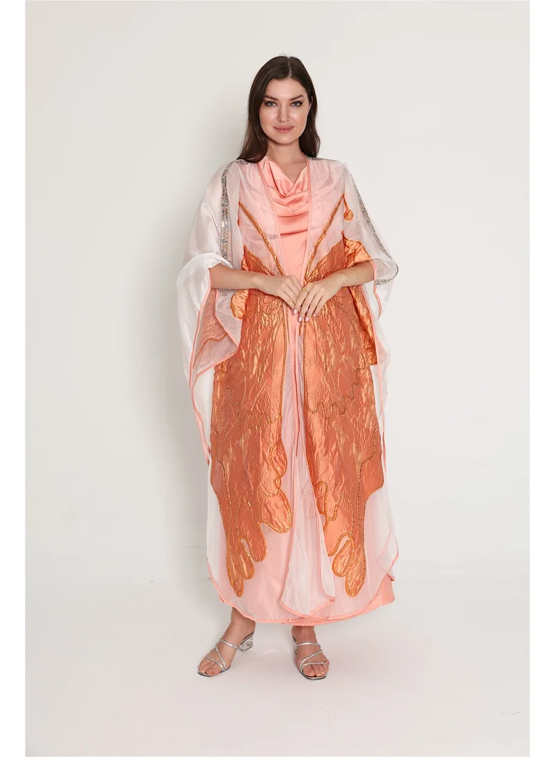 IKKXA Shimmer Bisht Design Jalabiya IK6013 Orange