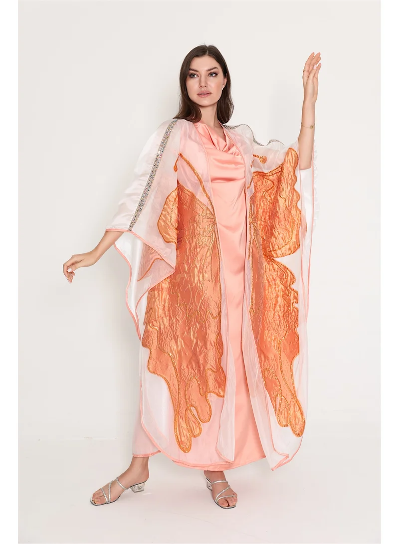 IKKXA Shimmer Bisht Design Jalabiya IK6013 Orange