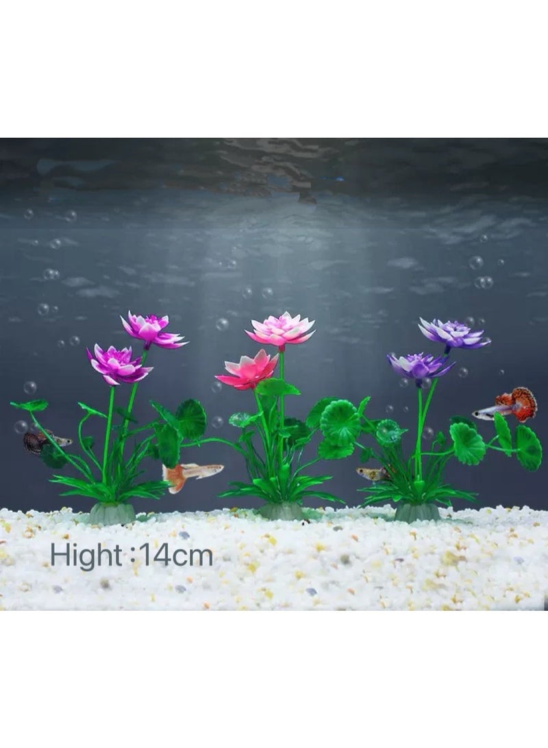 ديكور نباتات اللوتس الصناعي للأحواض المائية 3 قطع، نبات لوتس مائي صناعي واقعي، زينة خزان السمك، خفيفة الوزن للأحواض المائية للمياه العذبة والمناظر الطبيعية المائية - Image 1