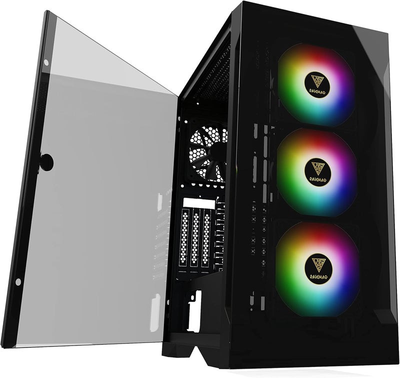 جامدياس حالة لعب ألعاب GAMDIAS Zeus ATX Mid Tower مزودة بـ 3 مراوح كمبيوتر ARGB بقياس 120 مم ولوح زجاجي مقوى على الجانب مع باب قابل للفتح - Image 1