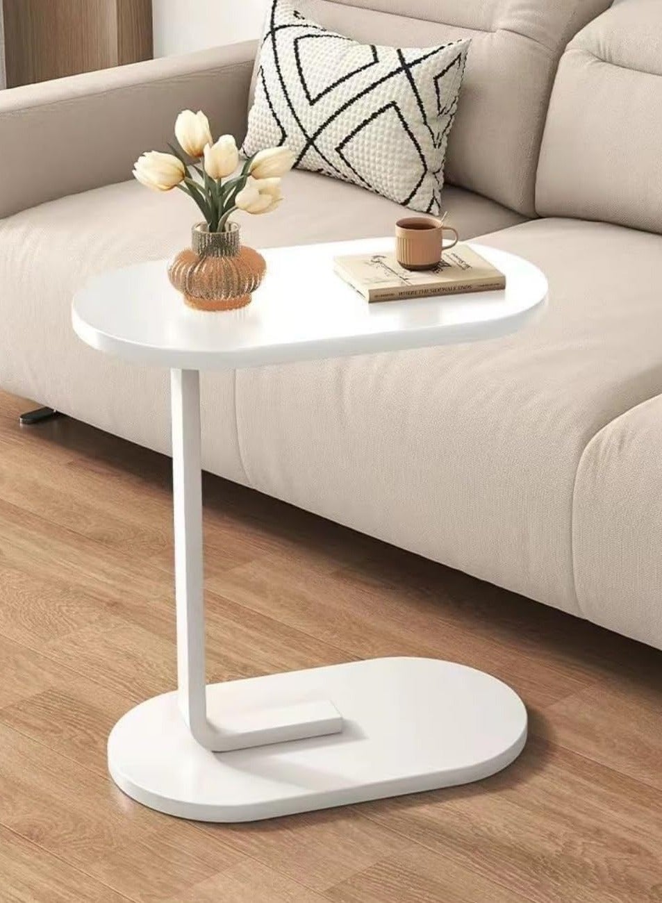 C-Shaped End Table for Sofa & Bed, Compact Coffee Table with Waterproof & Rustproof Surface, Space-Saving Design, Manual Assembling required, Modern Side Table for Living Room, Bedroom & Office