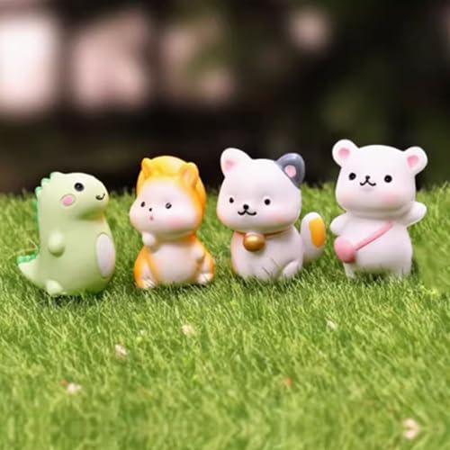 Zytiqt 4Pcs Miniature Toys, Cute Resin Animal Figurines for Home Decor, Living Room, Office Desk, Study Table, Aesthetic Decorative Items, Gift Idea (Cat, Dinosaur, Squirrel, Bear) - Image 1