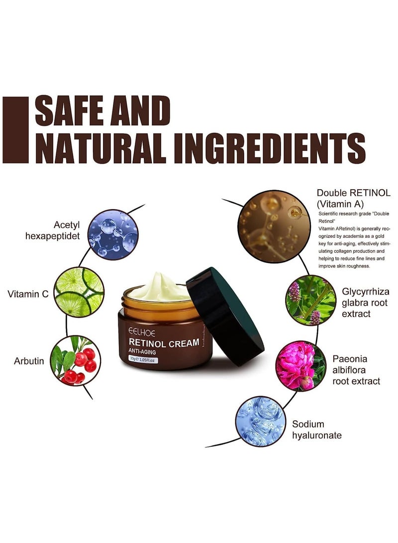 EELHOE كريم وجه ريتينول، كريم وجه مضاد للتجاعيد ريتينول، كريم مضاد للشيخوخة ريتينول، مرطب وجه ريتينول، كريم ريتينول مع حمض الهيالورونيك، بشرة أكثر تماسكًا وإشراقًا (30 جرام) - Image 4