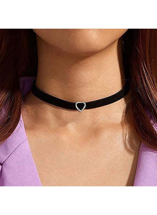 ACEDRE Black Choker Necklace Heart With Crystal Necklace Chains Adjustable Necklaces Jewelry Accessory for Women (Heart Shape) - Image 3