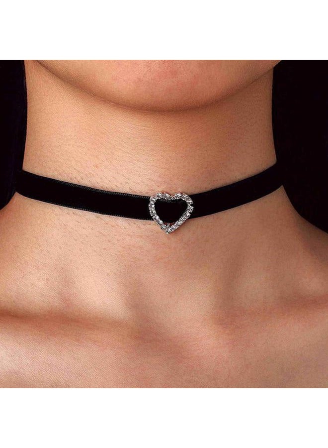ACEDRE Black Choker Necklace Heart With Crystal Necklace Chains Adjustable Necklaces Jewelry Accessory for Women (Heart Shape) - Image 1