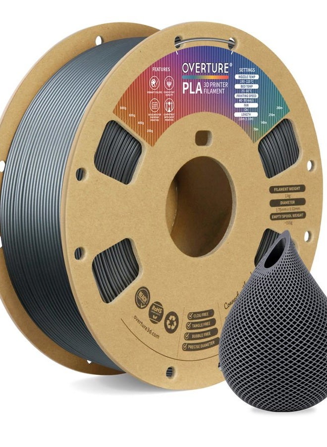 OVERTURE PLA Filament 1.75mm with 3D Build Surface 200mm x 200mm 3D Printer Consumables, 1kg Spool (2.2lbs), Dimensional Accuracy +/- 05 mm, Fit Most FDM Printer, Space Gray - Image 1