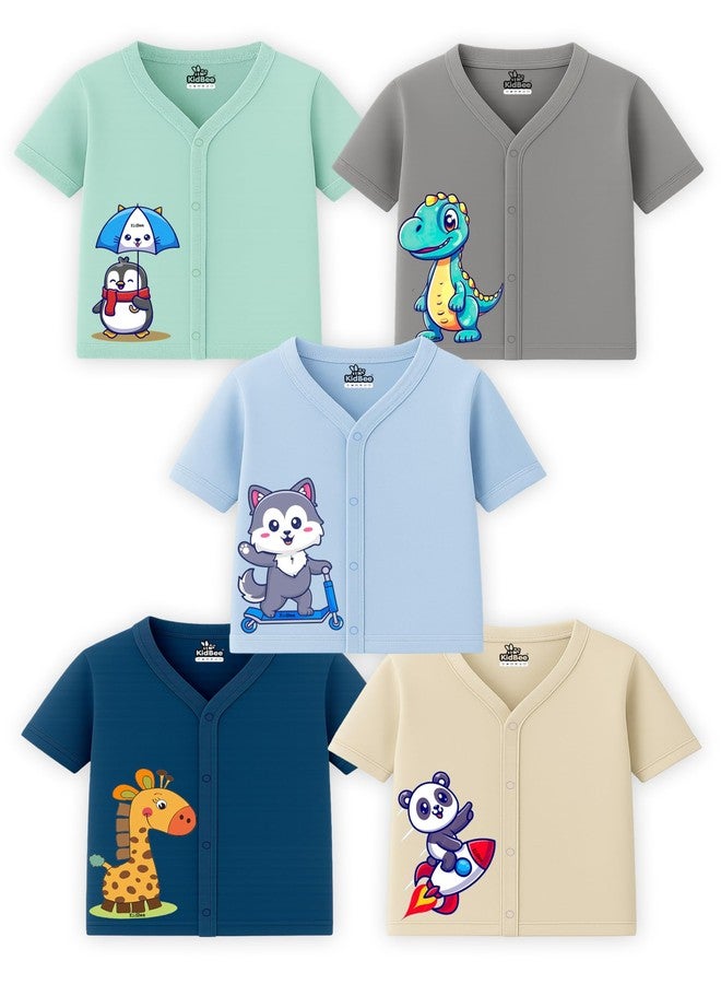 Kidbee Baby Cotton Half Sleeve Front Open Jabla Top/T-Shirt - Pack of 5 (in, Age, 12 Months, 18 Months, Regular, BS-JHS-Multi-5pc) - Image 1