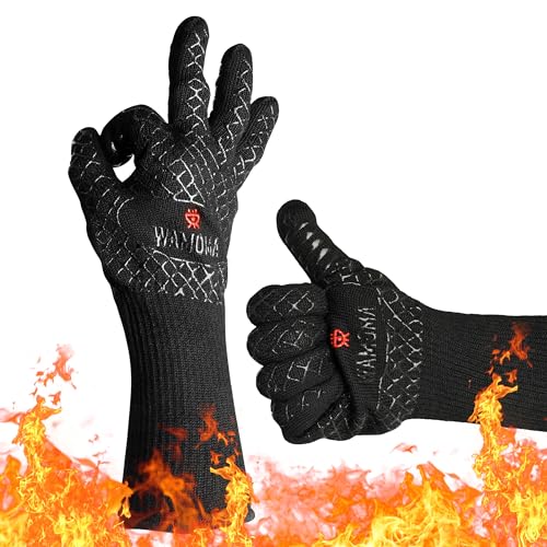 Wamoma Long Heat Resistant BBQ Gloves - 1472°F Heat Proof Internal Cotton Lining, Non-Slip Silicone Grilling Gloves for Meat Handling, Barbeque, Cooking, XL Oven Gloves with Long Sleeve - Image 1