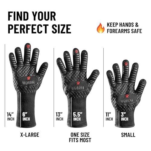 Wamoma Long Heat Resistant BBQ Gloves - 1472°F Heat Proof Internal Cotton Lining, Non-Slip Silicone Grilling Gloves for Meat Handling, Barbeque, Cooking, XL Oven Gloves with Long Sleeve - Image 3