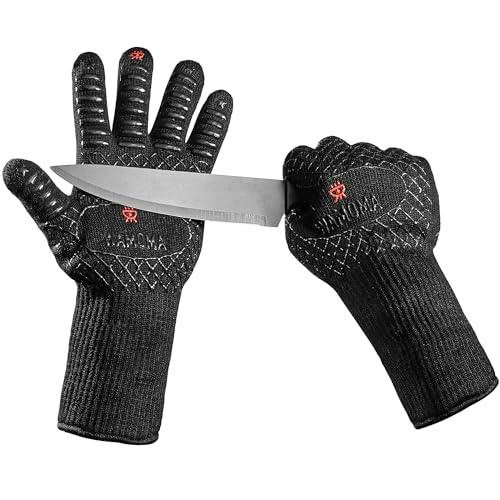 Wamoma Long Heat Resistant BBQ Gloves - 1472°F Heat Proof Internal Cotton Lining, Non-Slip Silicone Grilling Gloves for Meat Handling, Barbeque, Cooking, XL Oven Gloves with Long Sleeve - Image 5