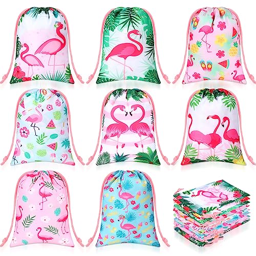 Kajaia 24 Pieces Flamingo Drawstring Gift Bags Hawaiian Party Favor Bags Flamingo Party Candy Treat Bags Tropical Party Goodie Bags for Kids Birthday Party Decorations Beach Party Supplies - Image 1